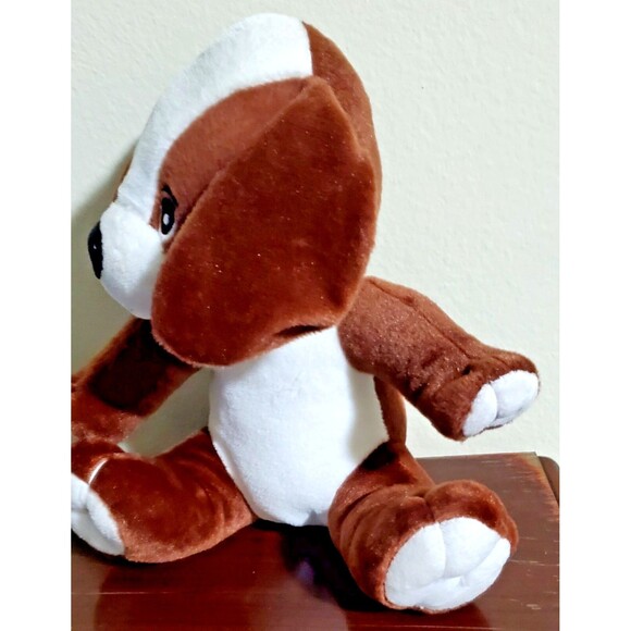 Brown & White Puppy Dog Plush Embroidered Eyes Progressive Plush Clane 10" Soft - Picture 2 of 8